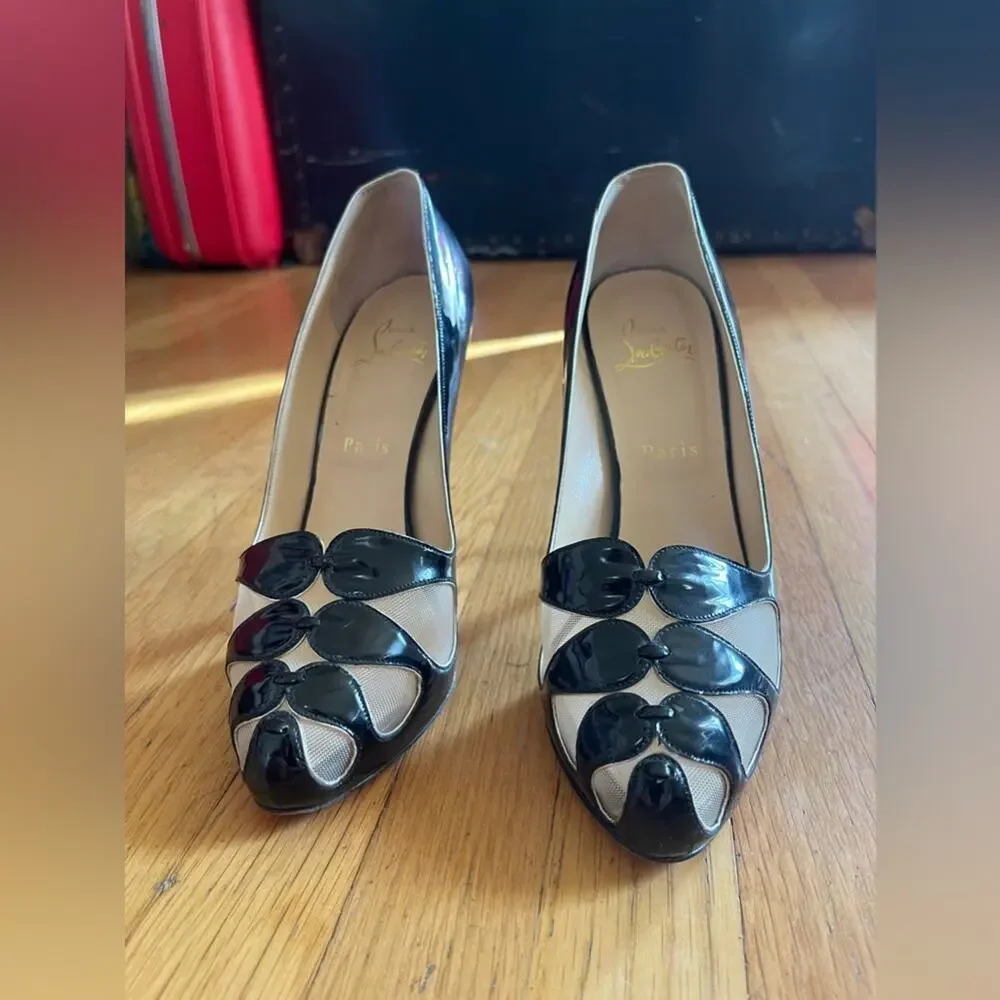 Christian Louboutin MOIRA 120 Black Patent Platform Pumps Cut Out Sz 38 - Picture 4 of 9